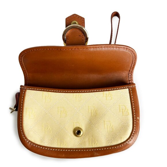 DOONEY & Bourke Wristlet Cream Jacquard DB Print Brown Leather Trim Vintage - Picture 5 of 6